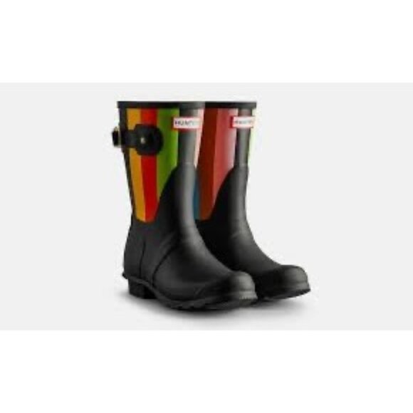 Hunter Women's Black Multi Striped Rain Boots - Size 7 US - New - Picture 9 of 14